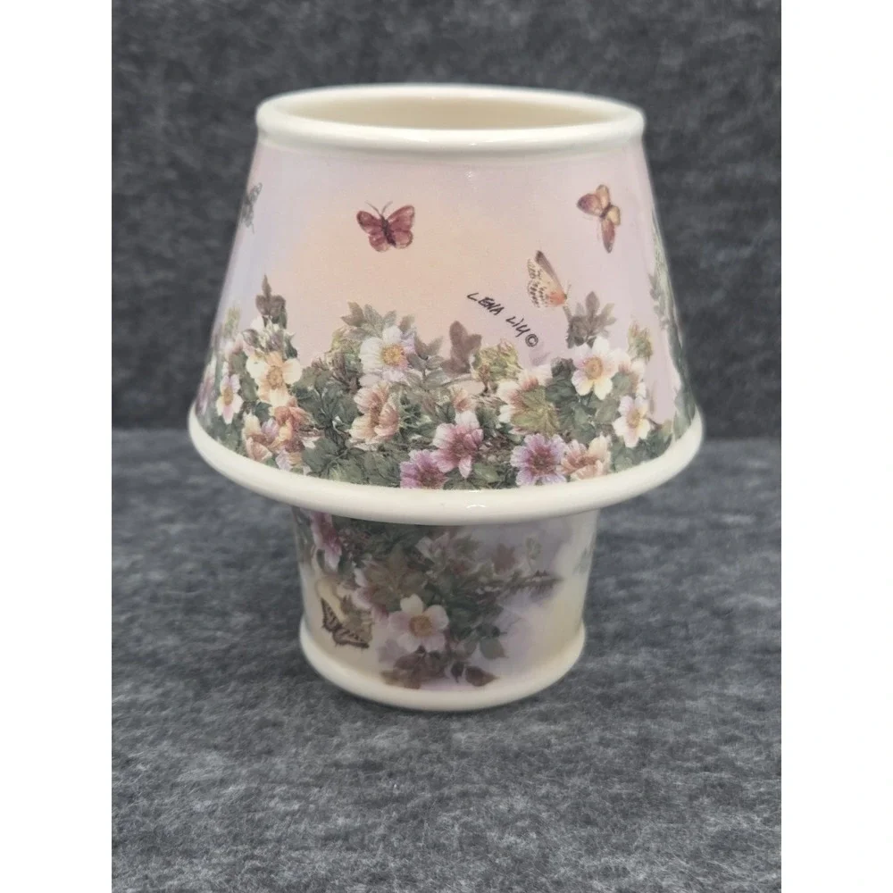 CARSON PORCELAIN BUTTERFLIES WILDFLOWERS SHADE CANDLE HOLDER Cottagecore Sm Chip